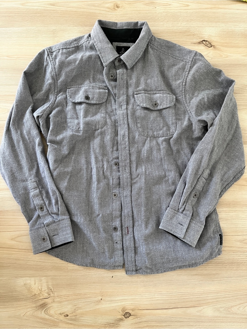Prana Men's Gray Button-Front Long Sleeve Shirt Size M